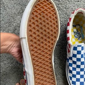 Vans Slip-On Blue & Red Checkerboard Skate Shoes men 7 women 8